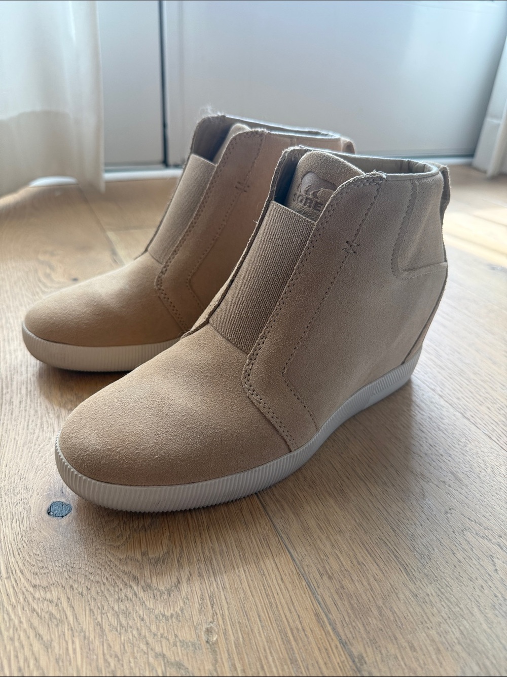 Sorel Beige Wedge Sneaker Booties